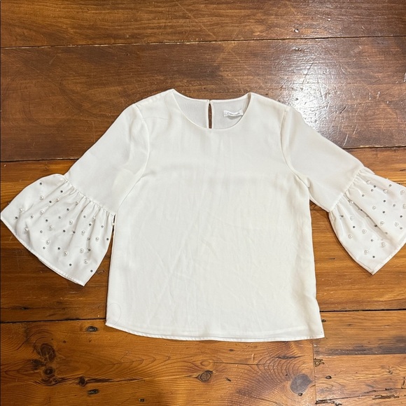 Calvin Klein Cream Blouse with Embellished Bell Sleeves Size Medium - Picture 1 of 10